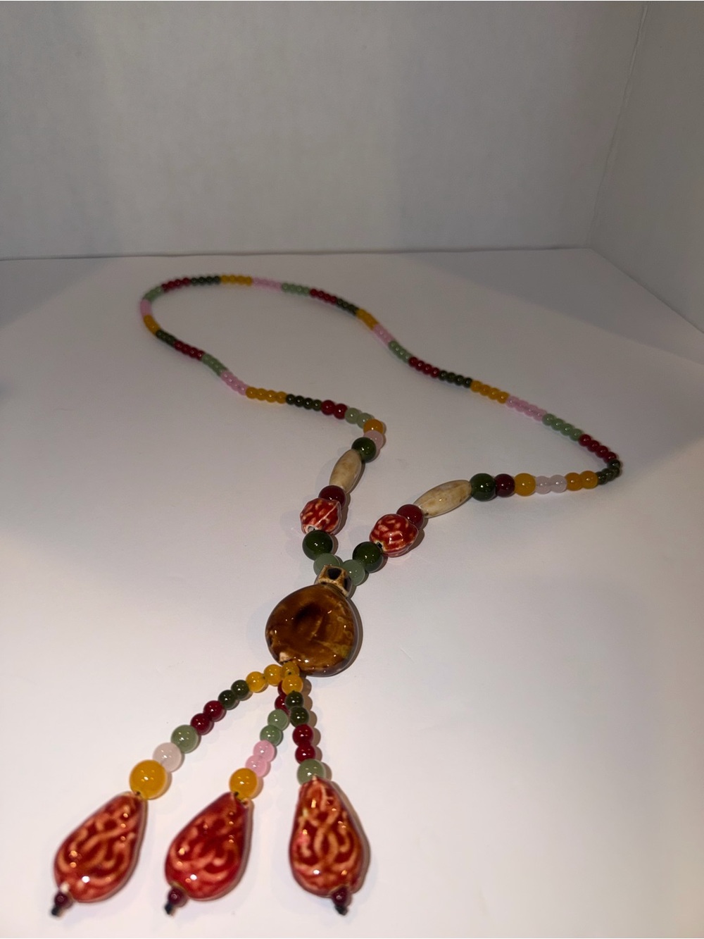 Women Ethnic Multicolor Bead Coloured Glaze Sweater Necklace